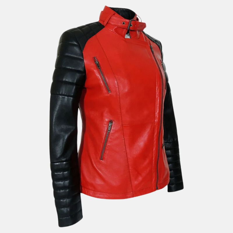 Womens Red And Black Leather Jacket