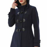 Women’s Wool Blend Navy Blue Hooded Duffle Coat