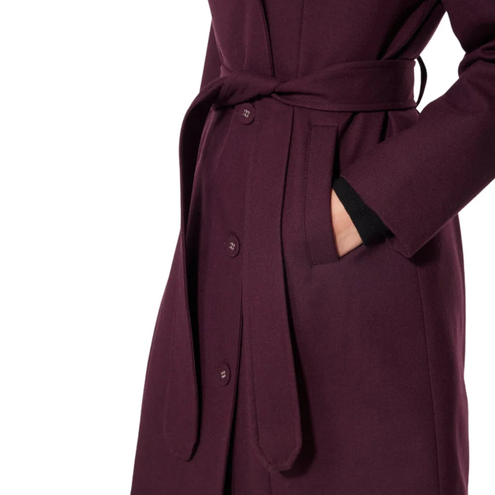 Women’s Burgundy Long Belted Wool Blend Coat