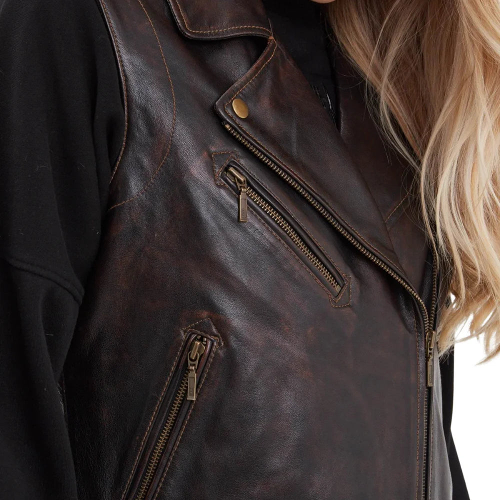 Women’s Black Cognac Aged Lambskin Leather Vest with Belted Waist