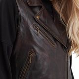 Women’s Black Cognac Aged Lambskin Leather Vest with Belted Waist