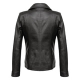Real Lambskin Notch Lapel Ladies Black Leather Blazer - Back View