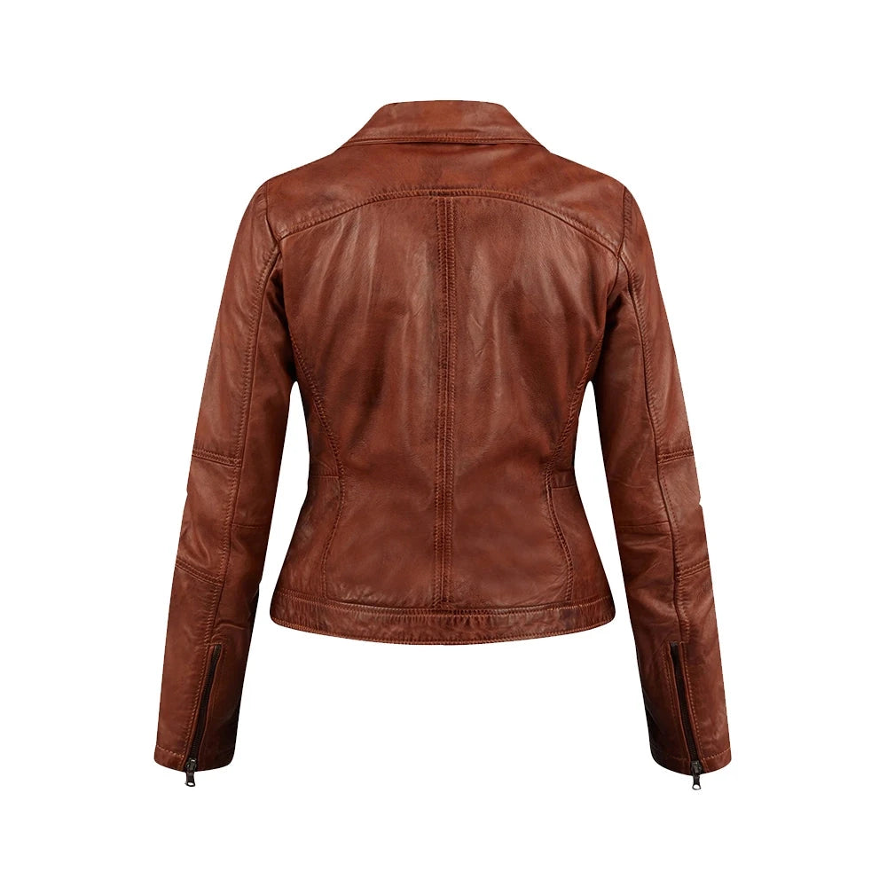 Slim Fit Brown Genuine Leather Jacket Womens