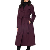 Women’s Burgundy Long Belted Wool Blend Coat
