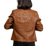 Women’s Cognac Brown Leather Trucker Jacket