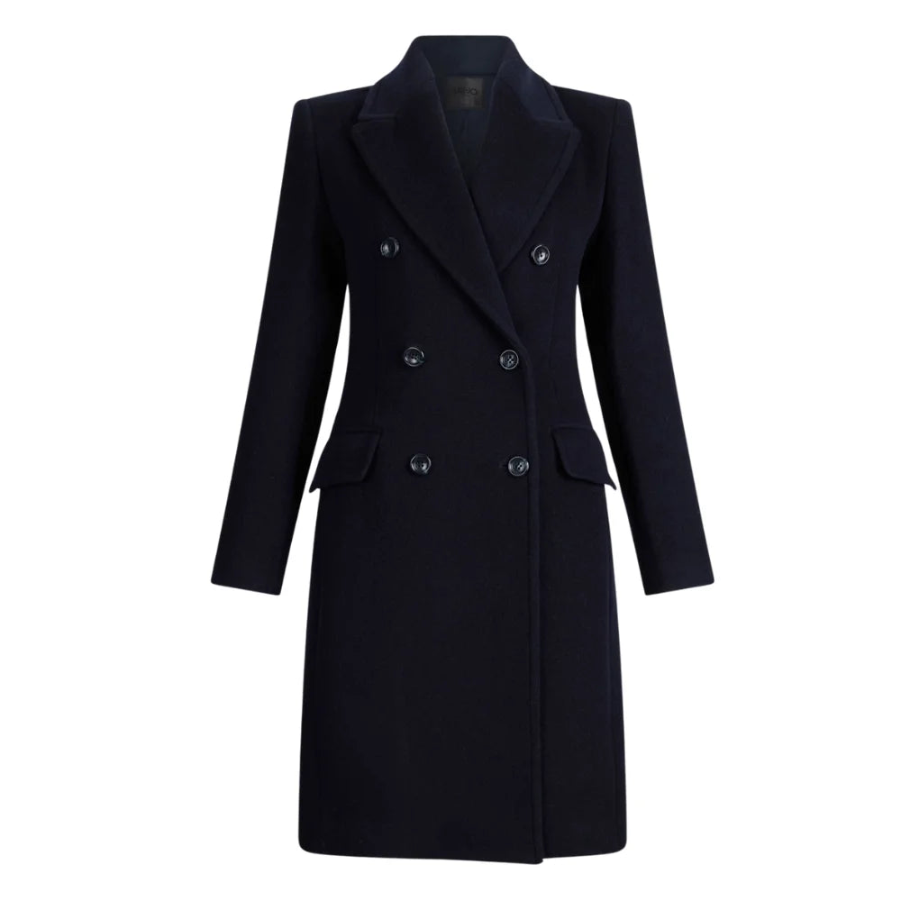 Women's Classic Dark Blue Double-Breasted Wool Trench Coat