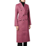 Womens Pink Plaid Wool Long Coat