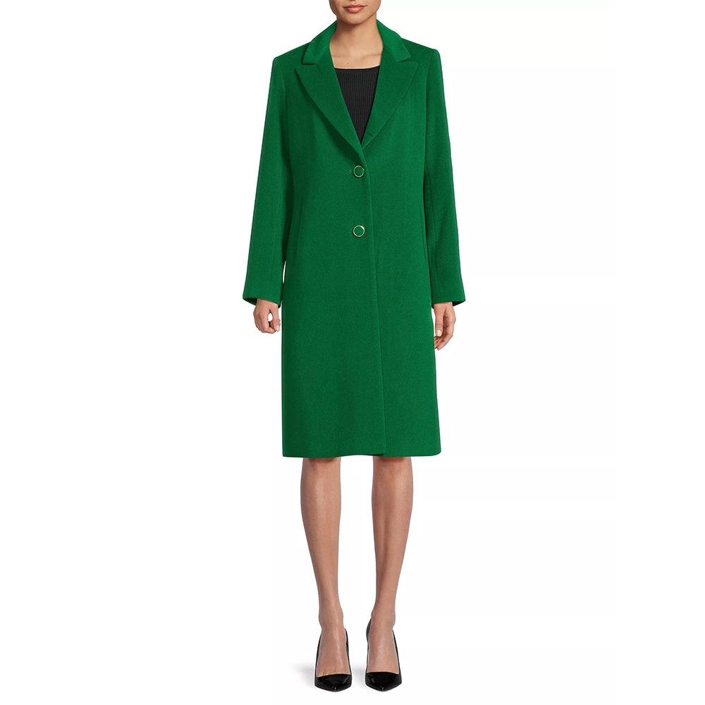 Women's Green Long Single Wool Coat