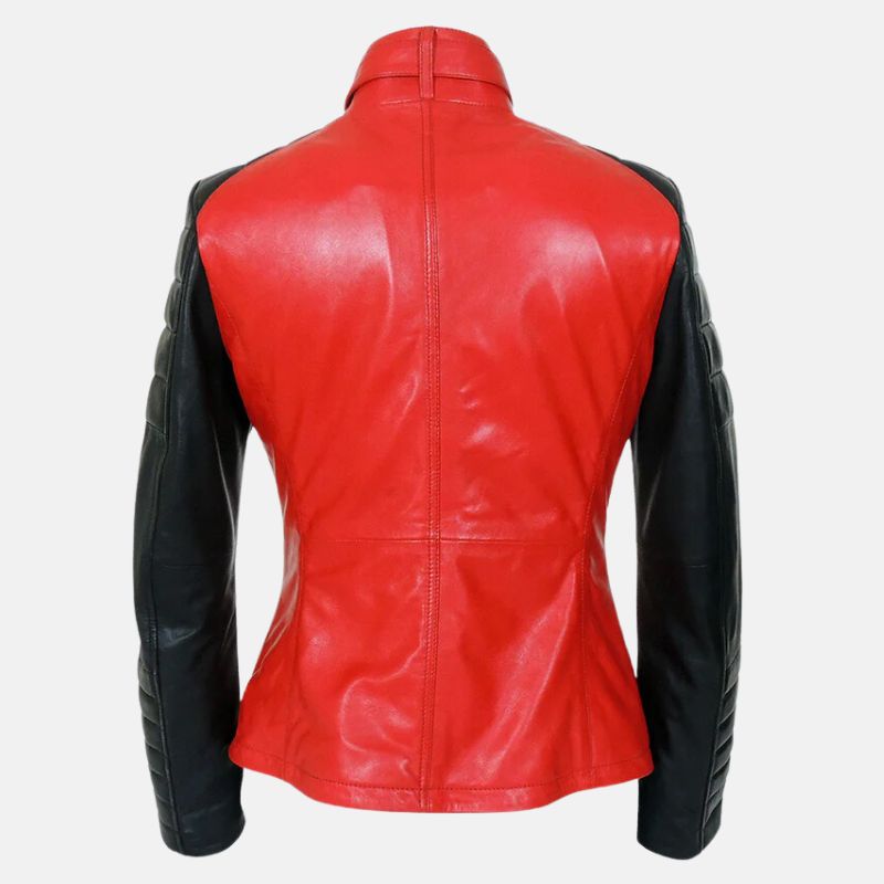 Womens Red And Black Leather Biker Jacket