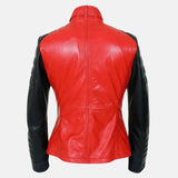 Womens Red And Black Leather Biker Jacket