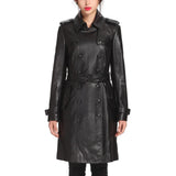 NewYork Women's Black Lambskin Double Breasted Belted Trench Coat