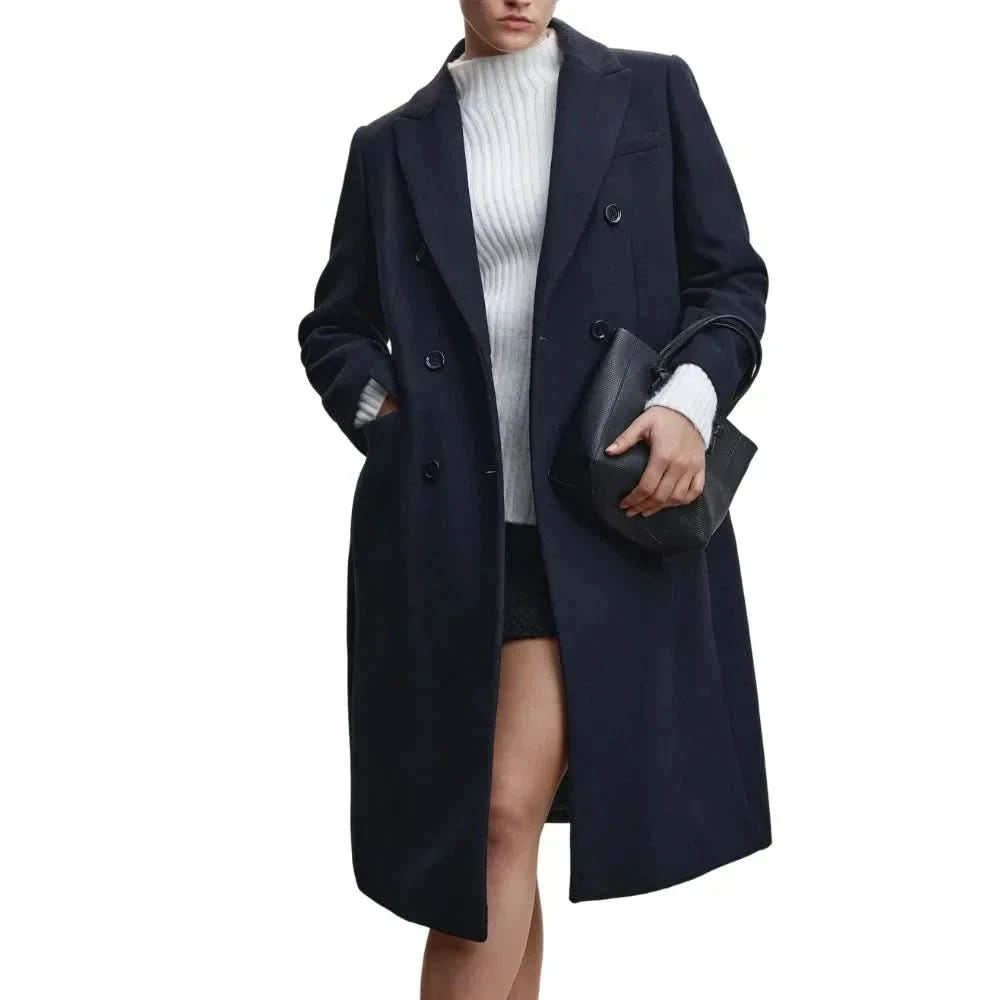 Women’s Navy Blue Long Wool Coat