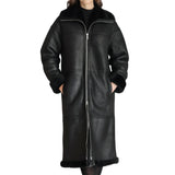 Women’s Full-Length Black Shearling Leather Coat – Ultimate Winter Warmth