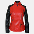 Womens Red And Black Leather Biker Jacket
