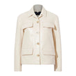 Shirt Collar Off White Leather Jacket Female
