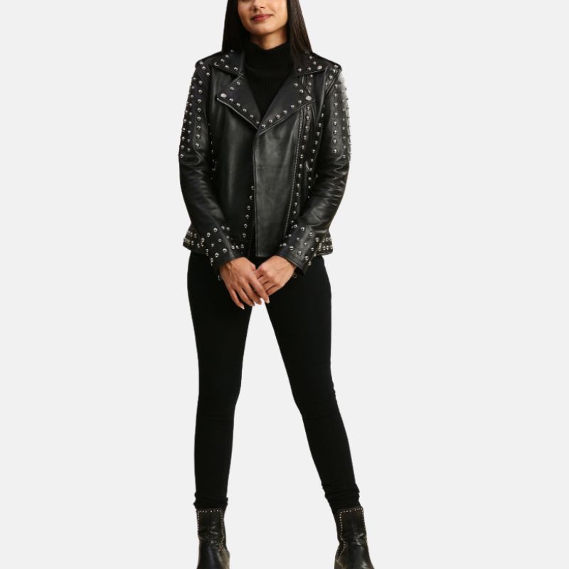 Womens Studded Motorcycle Black Punk Jacket