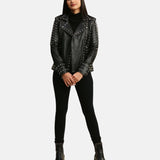 Womens Studded Motorcycle Black Punk Jacket