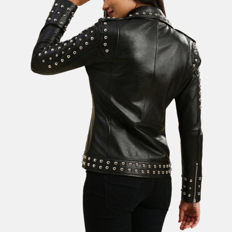 Womens Motorcycle Black Punk Leather Jacket