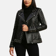 Womens Studded Motorcycle Black Punk Leather Jacket