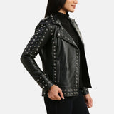 Womens Studded Motorcycle Punk Leather Jacket