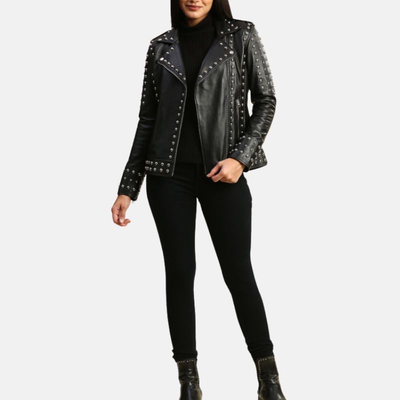 Womens Studded Black Punk Leather Jacket