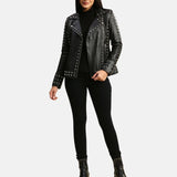 Womens Studded Black Punk Leather Jacket