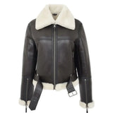 Womens Sheepskin B3 Belted Leather Shearling Jacket Aviator