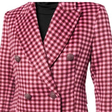 Womens Pink Plaid Wool Long Coat
