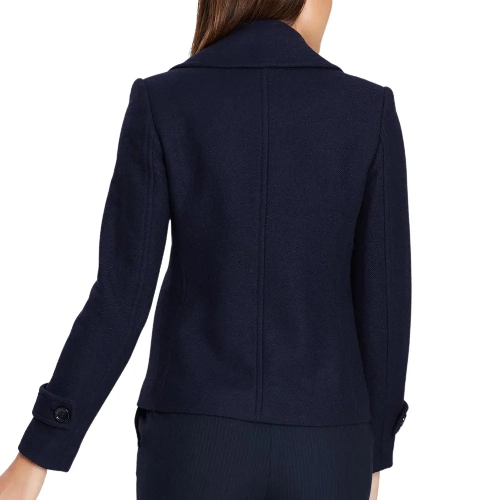 Womens Double Breasted Navy Blue Wool Blend Coat