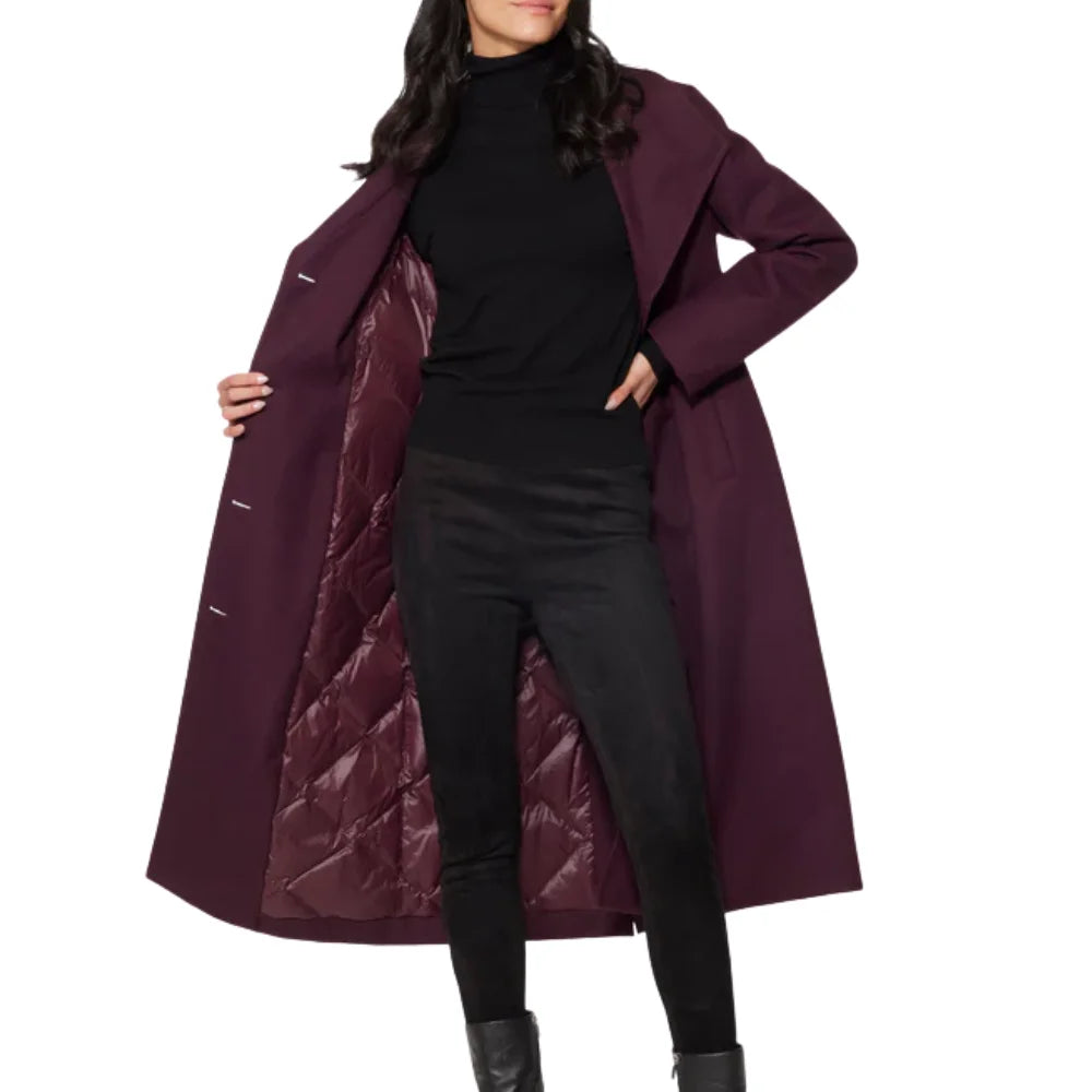 Women’s Burgundy Long Belted Wool Blend Coat