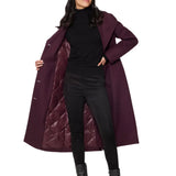 Women’s Burgundy Long Belted Wool Blend Coat