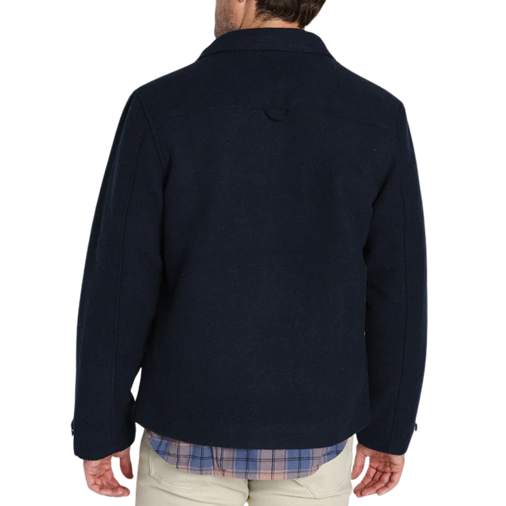 Men's Navy Blue Zip Up Wool Blend Jacket Back View