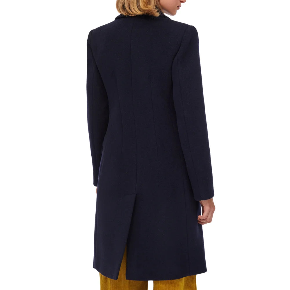 Women's Classic Dark Blue Double-Breasted Wool Trench Coat