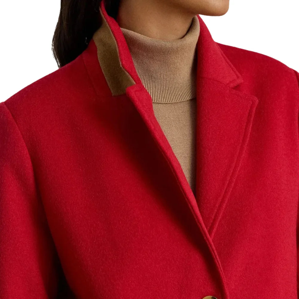 Women's Red Single Breasted Red Wool Blend Coat