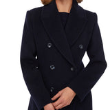 Women's Classic Dark Blue Double-Breasted Wool Trench Coat